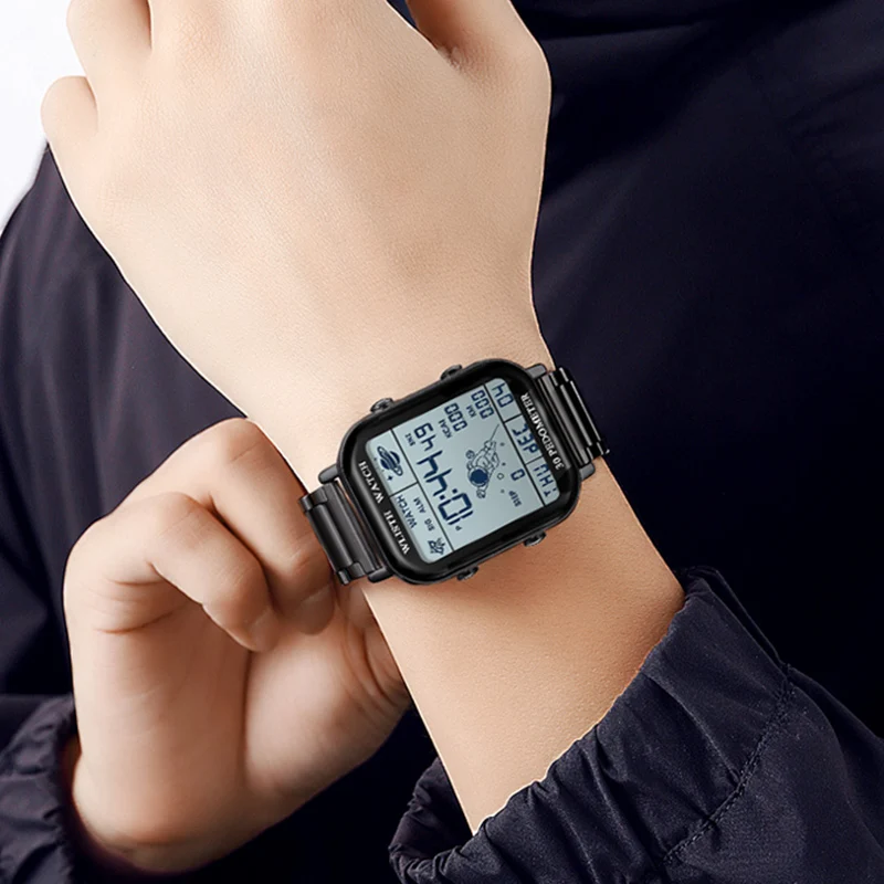 ساعات للرجل ساعة رقمية ساعة توقيت العد التنازلي ساعة اليد ساعة التقويم الرياضة عداد الخطى حساب رقمي montre أوم