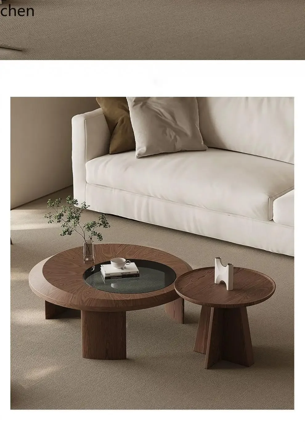 b11-7.2 Walnut Tea Table Combination Round New Chinese Style Tea Table Living Room Household Small Apartment