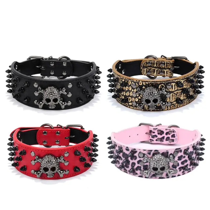 Large Spiked Skull Dog PU Leather Collar, Pit Rivet, Halloween Pet Decor, Drop Shipping