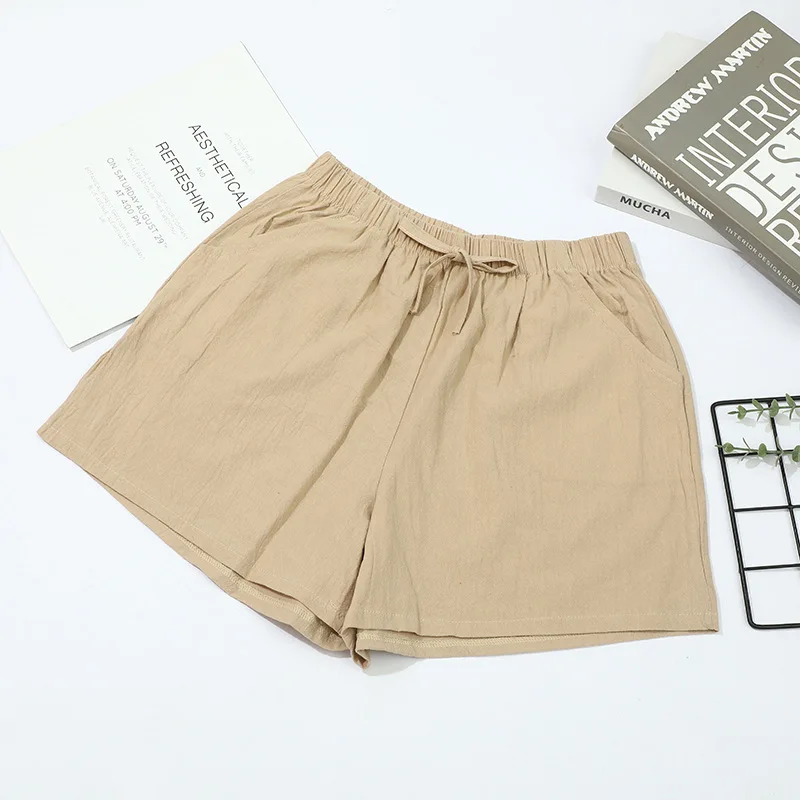 2026 Neue Damen Baumwoll-Leinen-Shorts Sommer Lässige Einfarbige Shorts mit Taschen Weites Bein Mode Alltagstaugliche Lockere Sport-Kurzhose – Detail 9