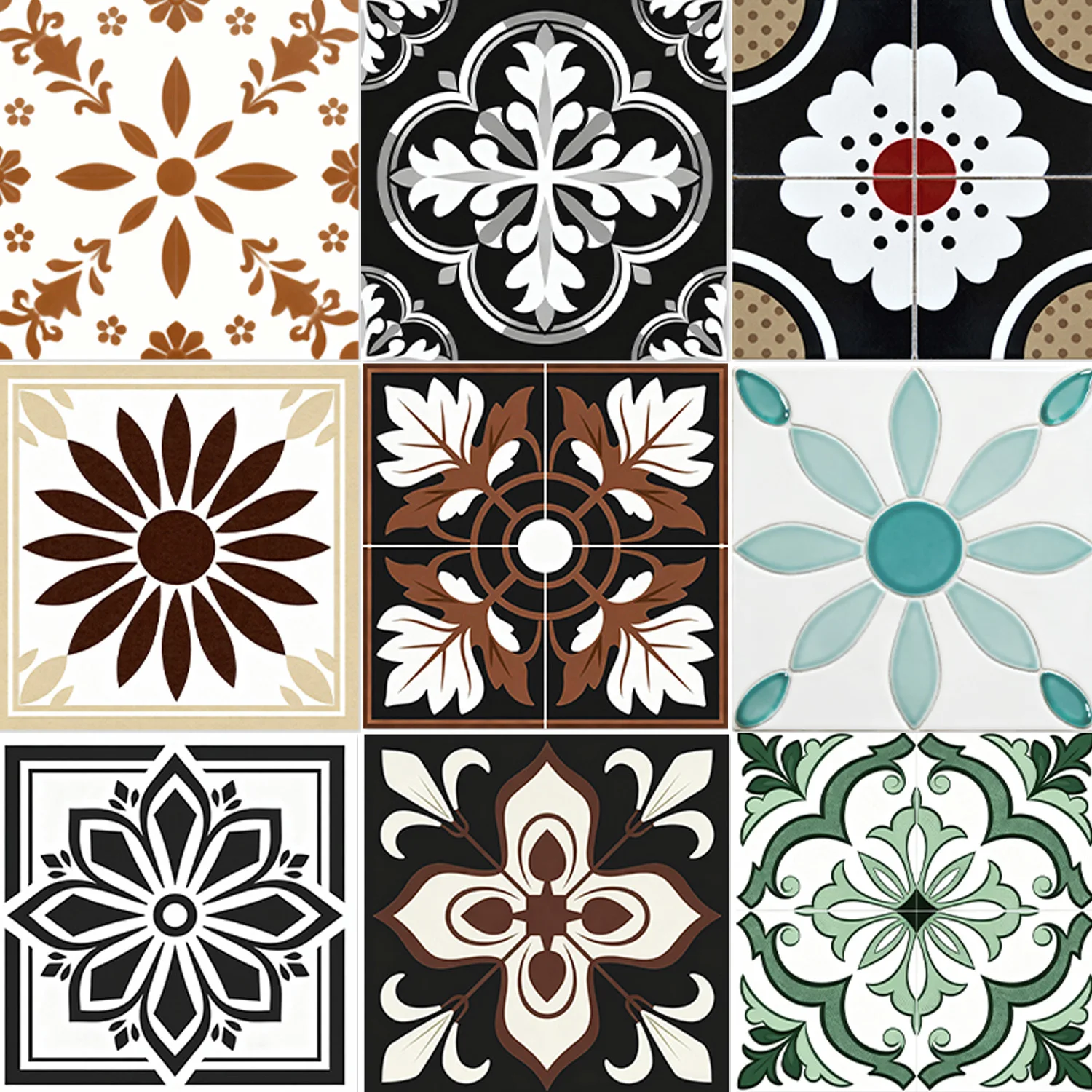 

24 pieces of retro floral pattern self-adhesive matte wall stickers, suitable for bedroom, kitchen, bathroom interior decoration