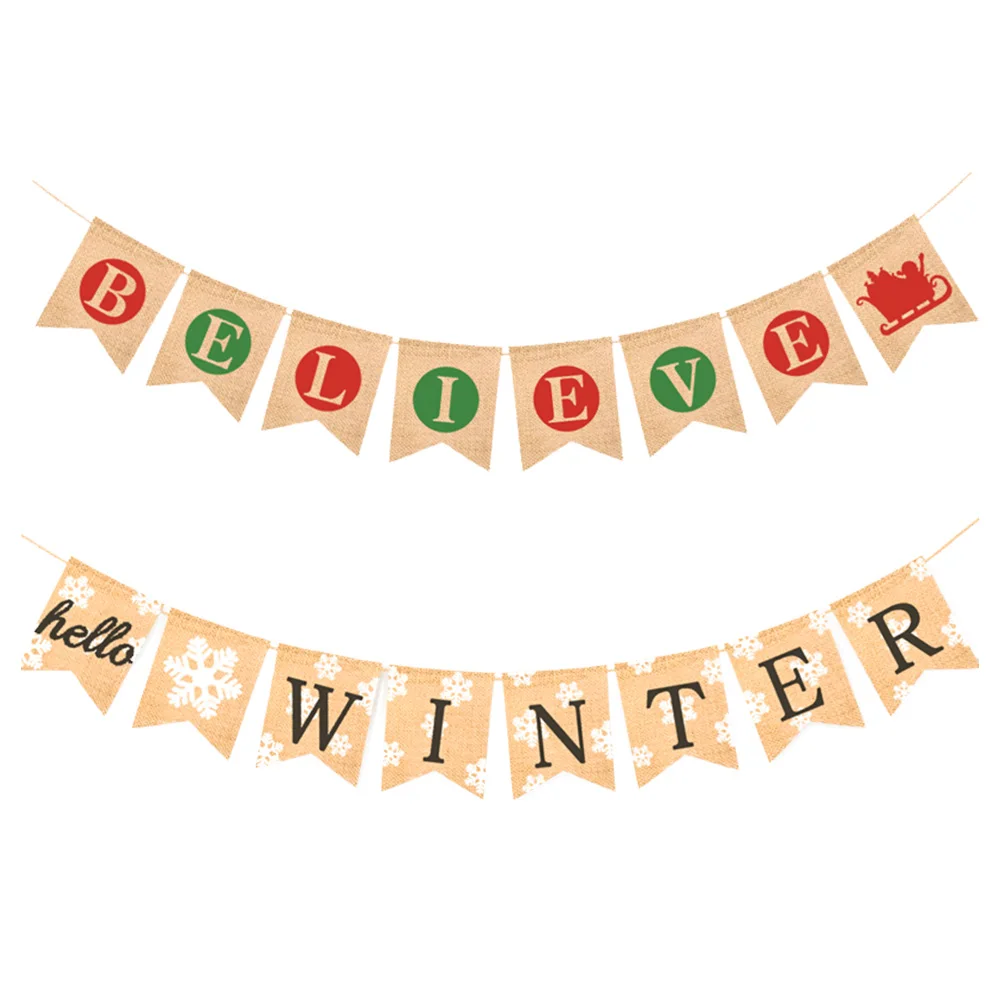 

Christmas Burlap Bunting Banner Hanging Decorative Festival Party Supplies Wall Window Tree Branches Outdoor Indoor