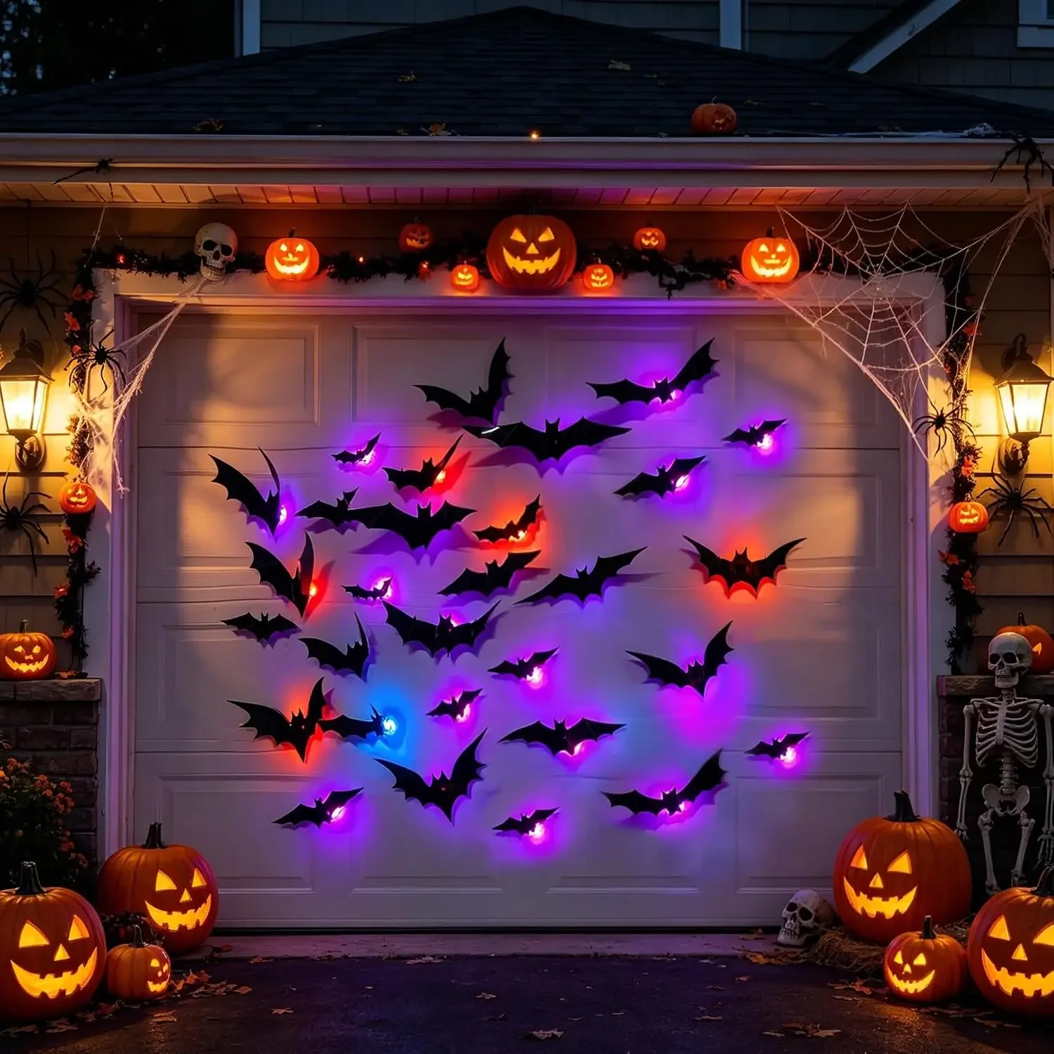 1-4 Sets Halloween-Wandaufkleber mit LED-Beleuchtung, leuchtende Fledermäuse und Spinnen, gruselige Partydekorationen für Spukhäuser, Aufkleber für Innenräume – Detail 1