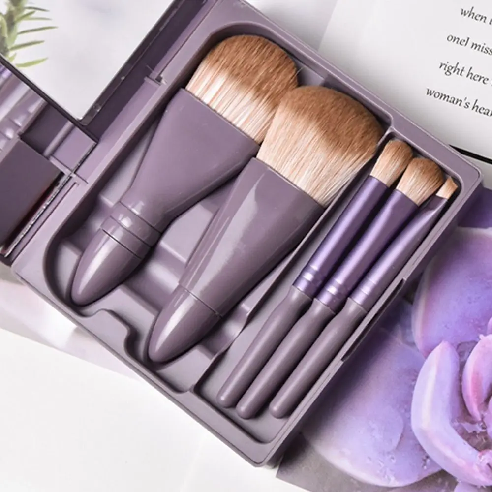 ชุดแปรงแต่งหน้าพกพาสำหรับผู้หญิง 5 ชิ้น แปรงแต่งหน้าเนื้อนุ่ม น้ำหนักเบา ชุดแปรงแต่งหน้าขนาดเล็ก แปรงอายแชโดว์