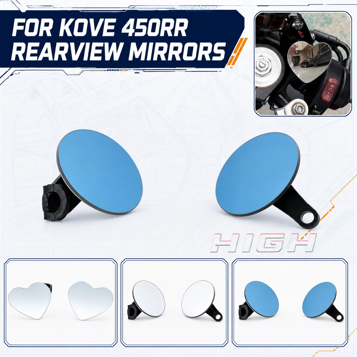 FIT FOR KOVE 450RR Expand View Wide Angle Auxiliary Rearview Mirror Borderless Round Side Mirror