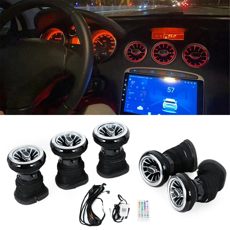 Car LED Front Dashboard AC Air Condition Vent Outlet Turbo Interior Trim For Peugeot 308 408 RCZ 2009-2012