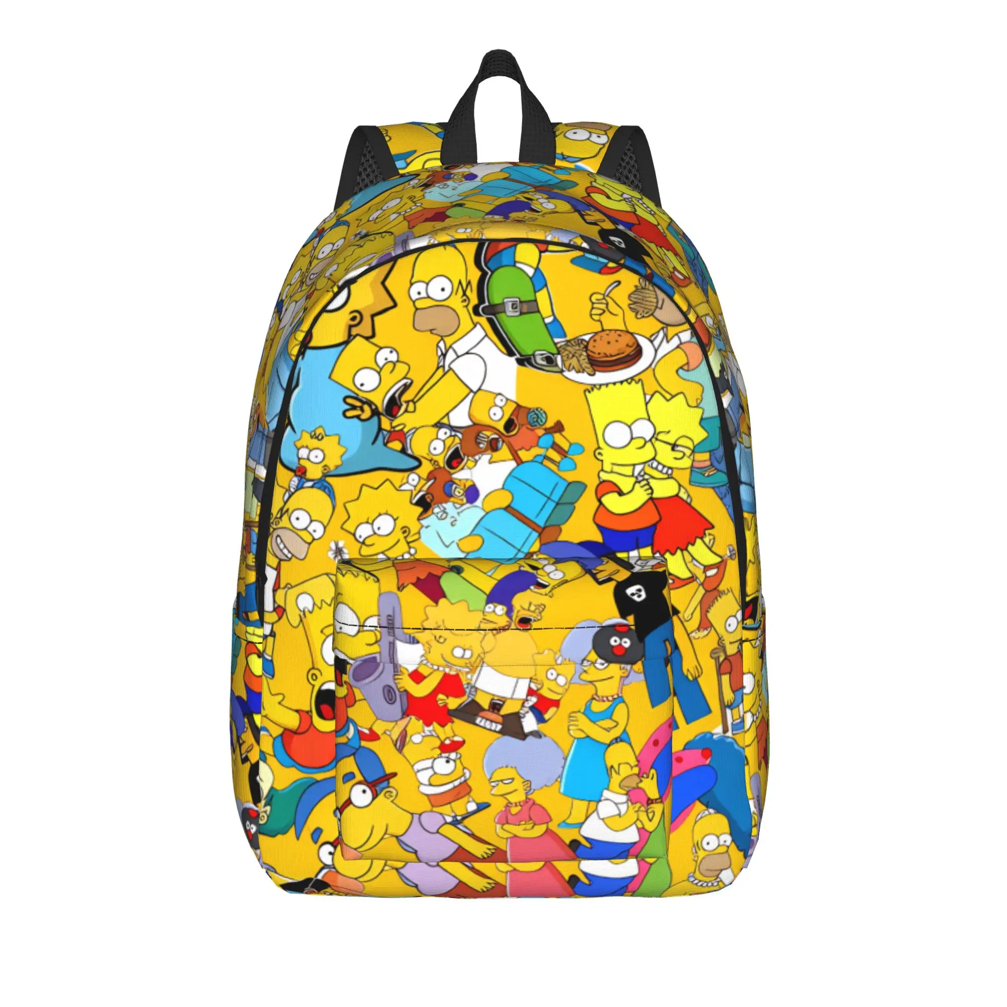 S-Simpsons All Characters Yellow Background Backpack  Travel Backpacks Student Kawaii School Bags Custom Lightweight Rucksack