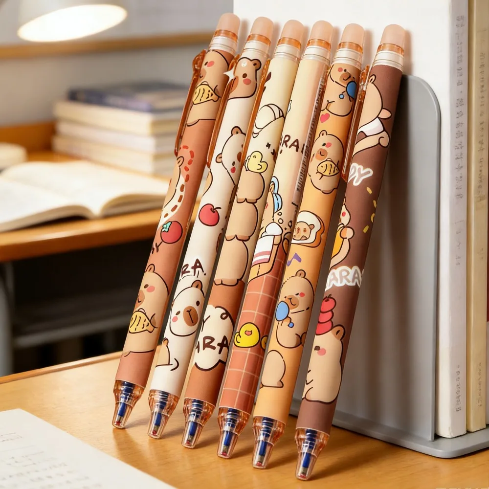 

6pcs Cute Capybara Erasable Gel Pens | 0.5mm Retractable Blue Ink for School & Office | Smooth Writing & Quick-Drying