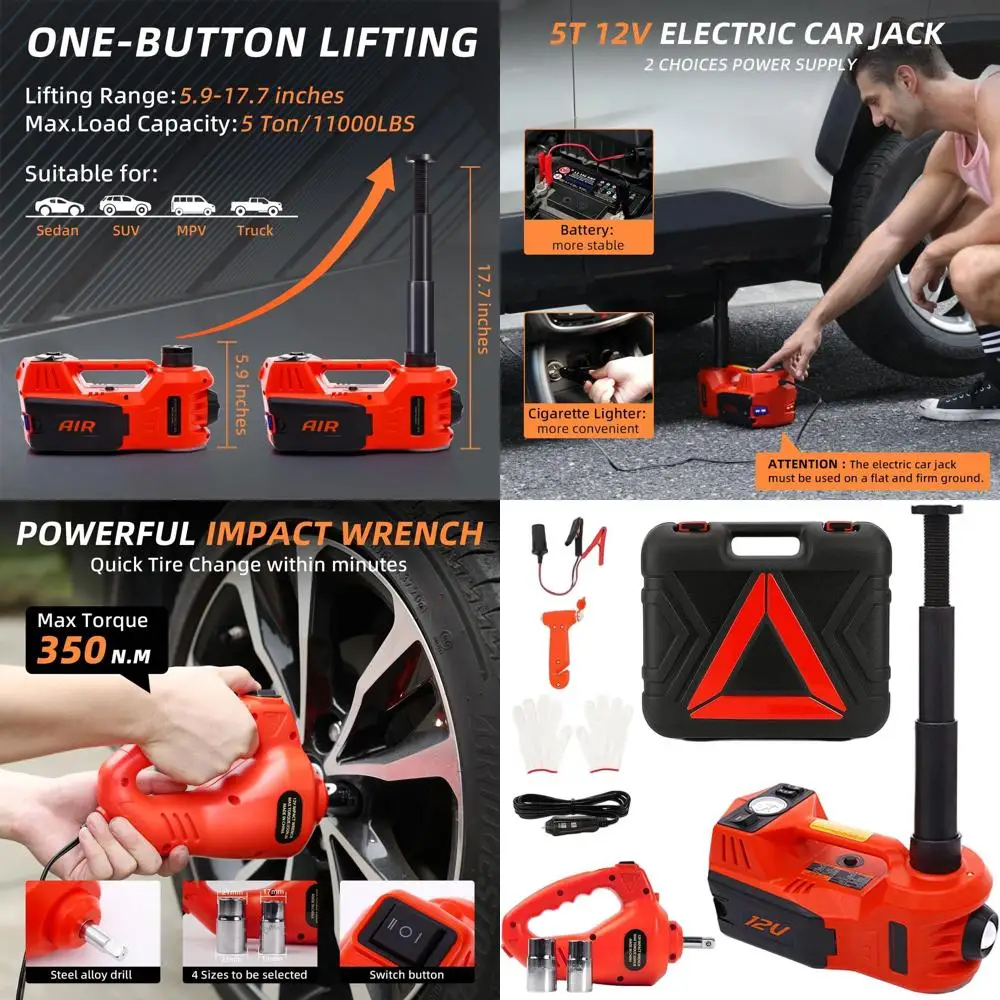 

Комплект 5-тонных автомобильных домкратов 12 В с ударным ключом, насосом для накачивания шин и светодиодной подсветкой для аварийной дорожной замены шин