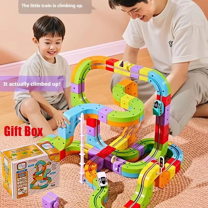 2025年モンテッソーリ教育玩具ギフトボックス組み立て式マジックトラックトレインセット非リモコン式レールカー遊び乗り物子供向け