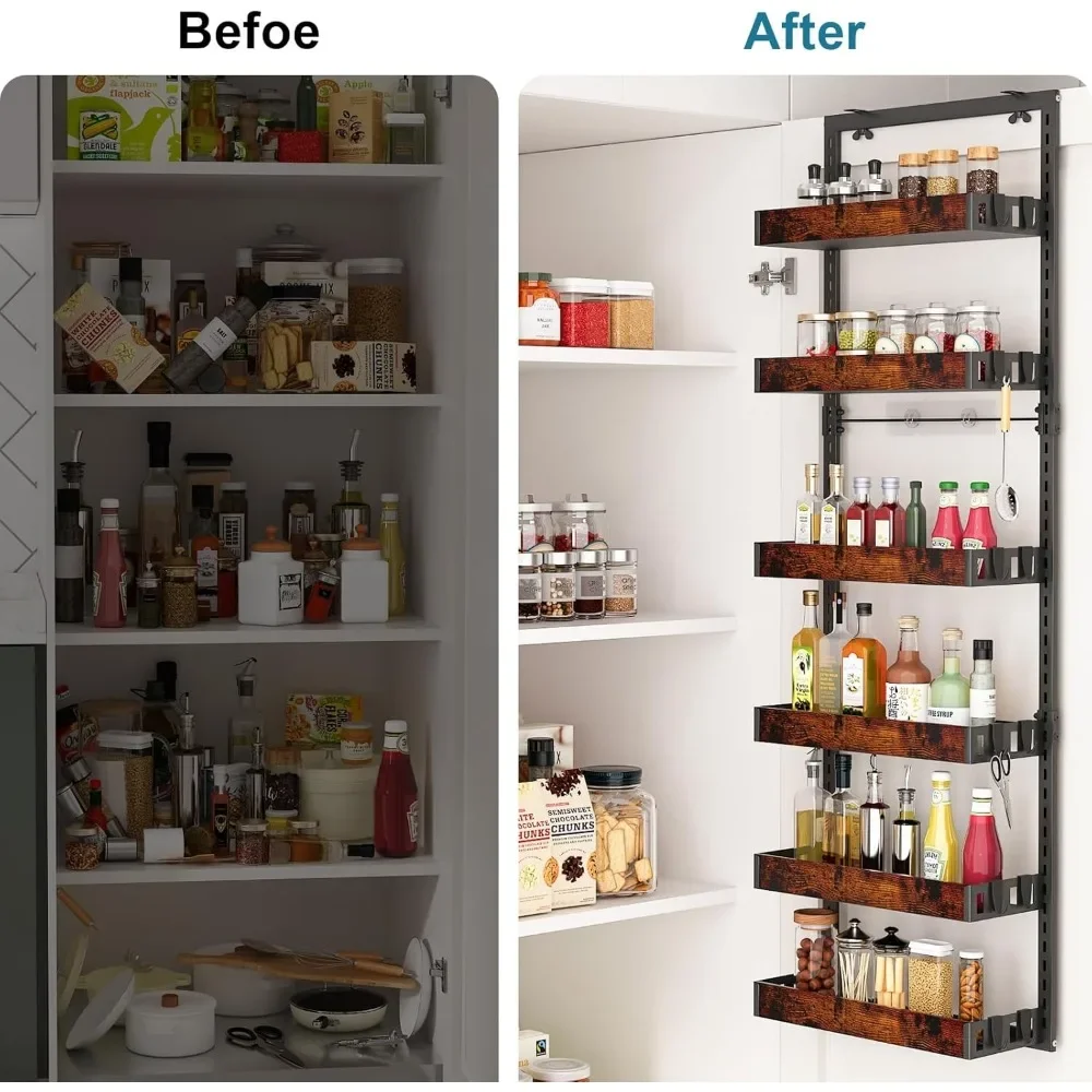 %a Over the Door Pantry Organizer, 6-Tier Adjustable Wooden Basket Kitchen Pantry Door Organization and Storage