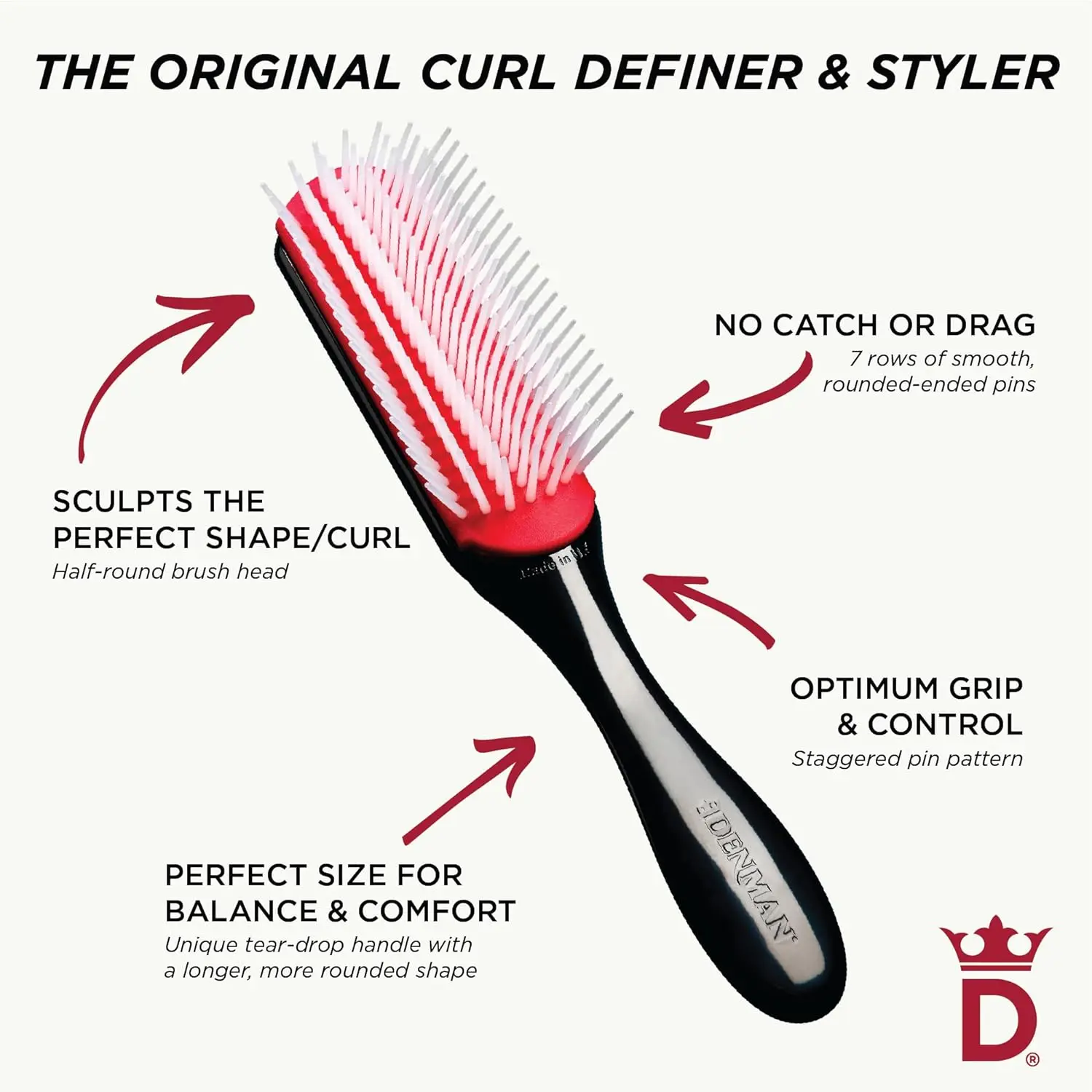Sikat Penata Rambut 7-Row Curl Defining untuk Rambut Keriting yang Halus dan Terdefinisi - Penata Rambut Anti Kusut untuk Semua Jenis Rambut