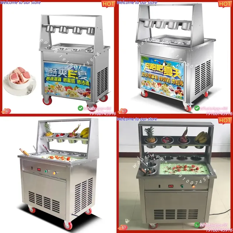 2026CE Hot Sale Commercial Stainless Steel Double Pan Roll Fry Ice Cream Machine for Fresh Fruit Yogurt Nut Corn Flour Milk