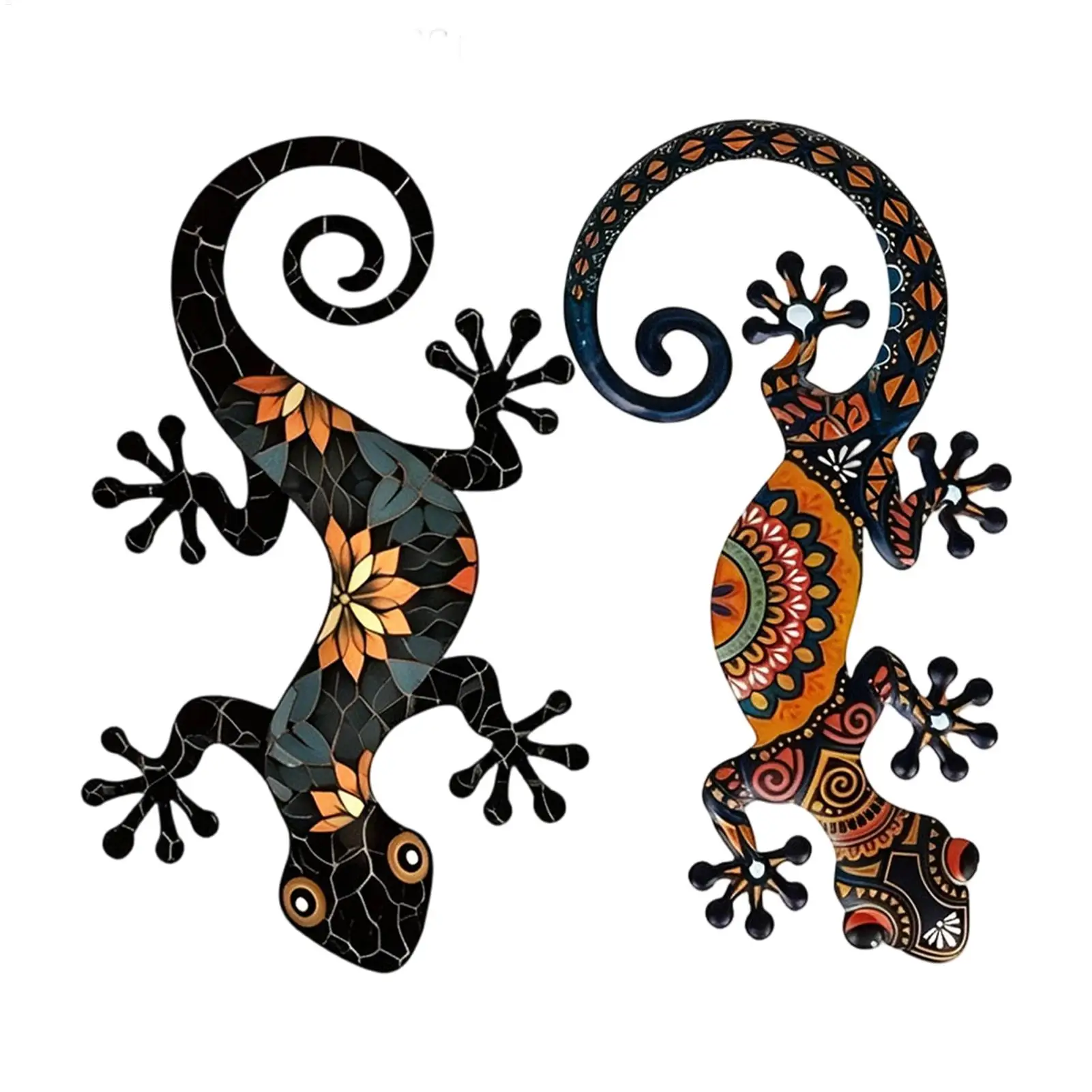 Metal Gecko Wall Decor Outdoor 2 Pieces Iron Lizard Sculpture for Garden Patio Balcony Living Room Bedroom Rustic Home Gift Art