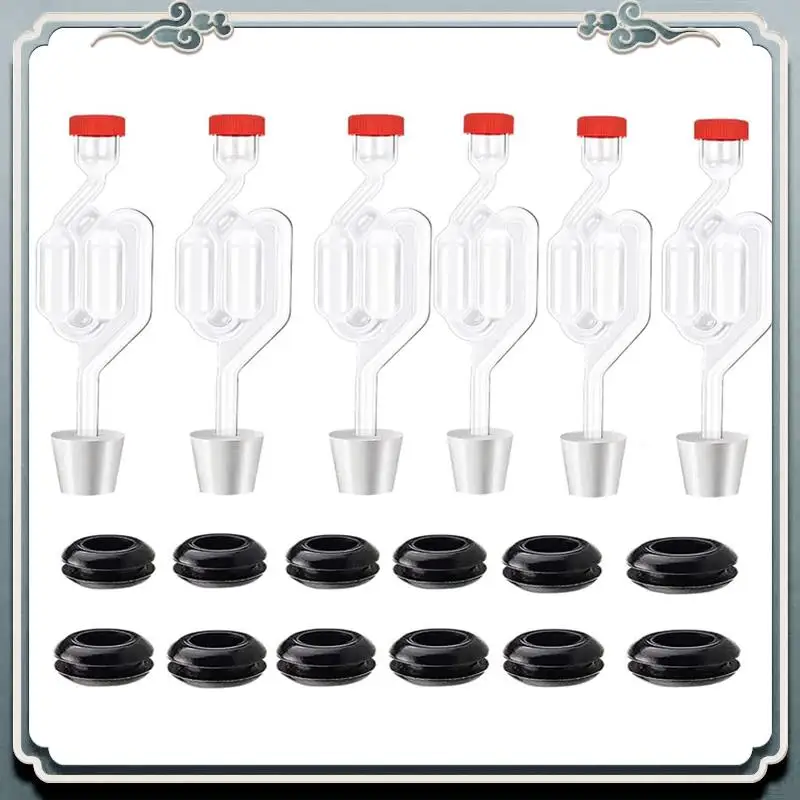 Juego de esclusa de aire de doble burbuja [paquete de 6, kits de elaboración de airlocks para fermentación, esclusa de aire de fermentación con 6 tapones + 12 ojales duraderos