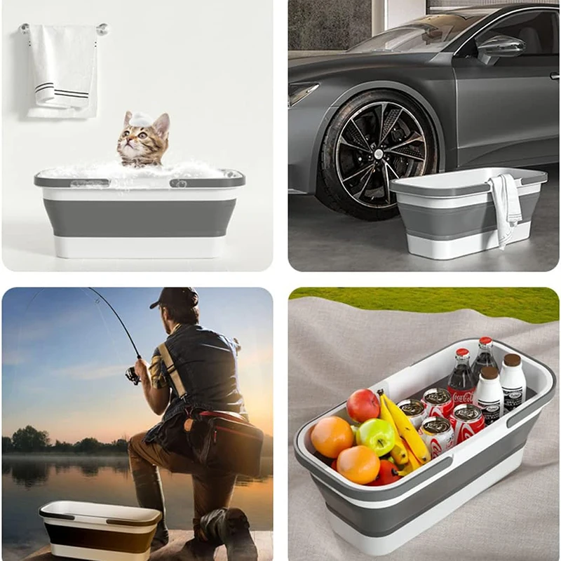 Foldable Mop Bucket Collapsible Portable Wash Basin Car Washing Bucket with Handle Fishing Pail Tools Large-capacity Barrel