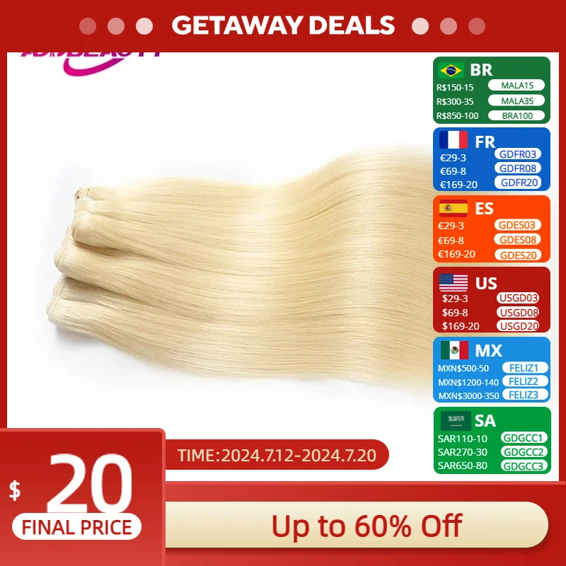 

Addbeauty Blond Human Hair Bundle Straight Unproccessed Raw Virgin Hair Weave Brazilian One Donor Hair Bleached Double Drawn 613