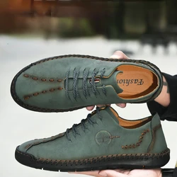 2024 New Handmade Leather Shoes Comfortable  Men Casual Shoes Fashion Men Driving Shoes Lace up Men Flats Повседневные кроссовки