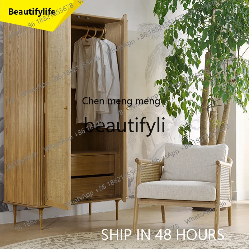 

CC Nordic solid wood wardrobe American locker rattan storage cabinet light luxury furniture can be customized