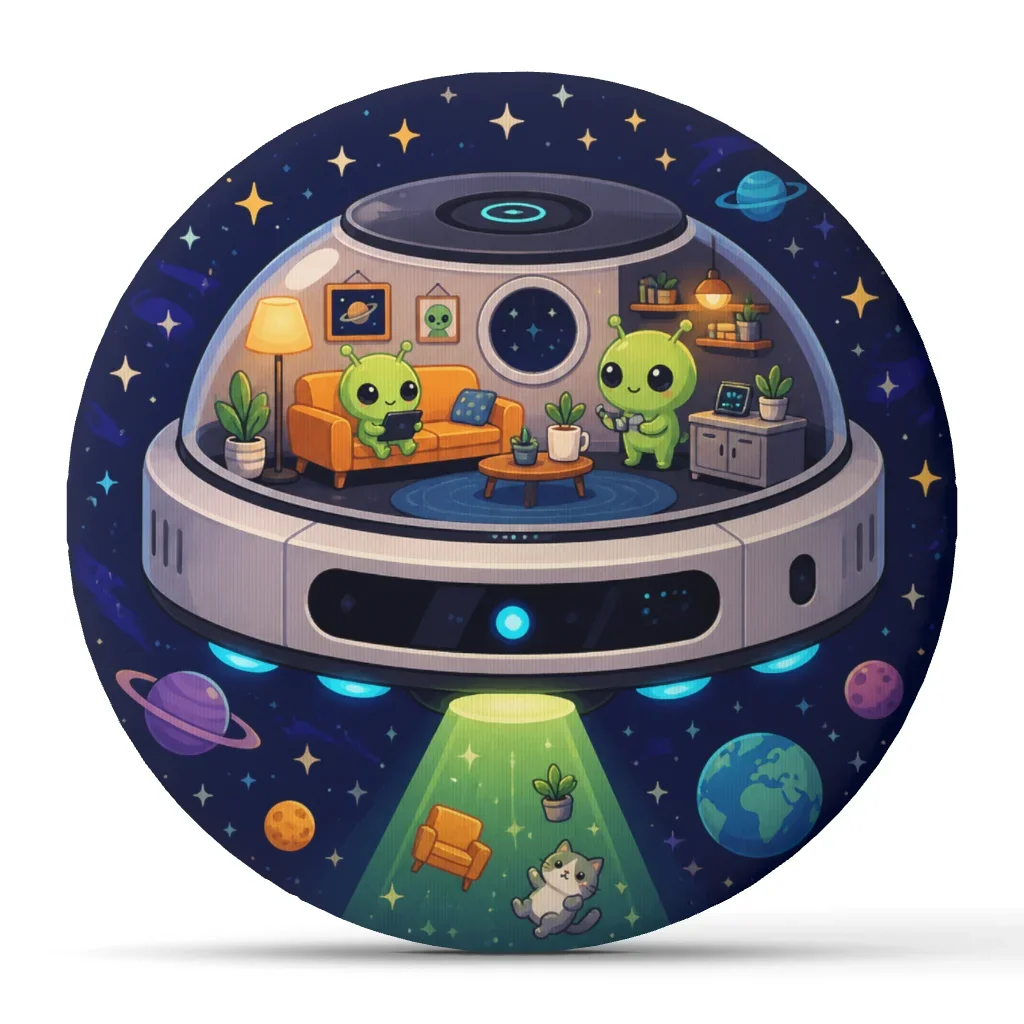 Cute Alien UFO Robot Vacuum Plush Throw Pillow Space Home Decor Stuffed Cushion Sci Fi Floor Pillow Gift