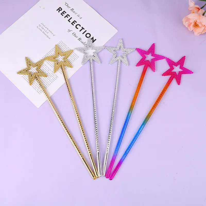 Fairy Wand Golden Silver Angel Star Magic Five-Pointed Princess Cane For Girls Stage Elf Cosplay