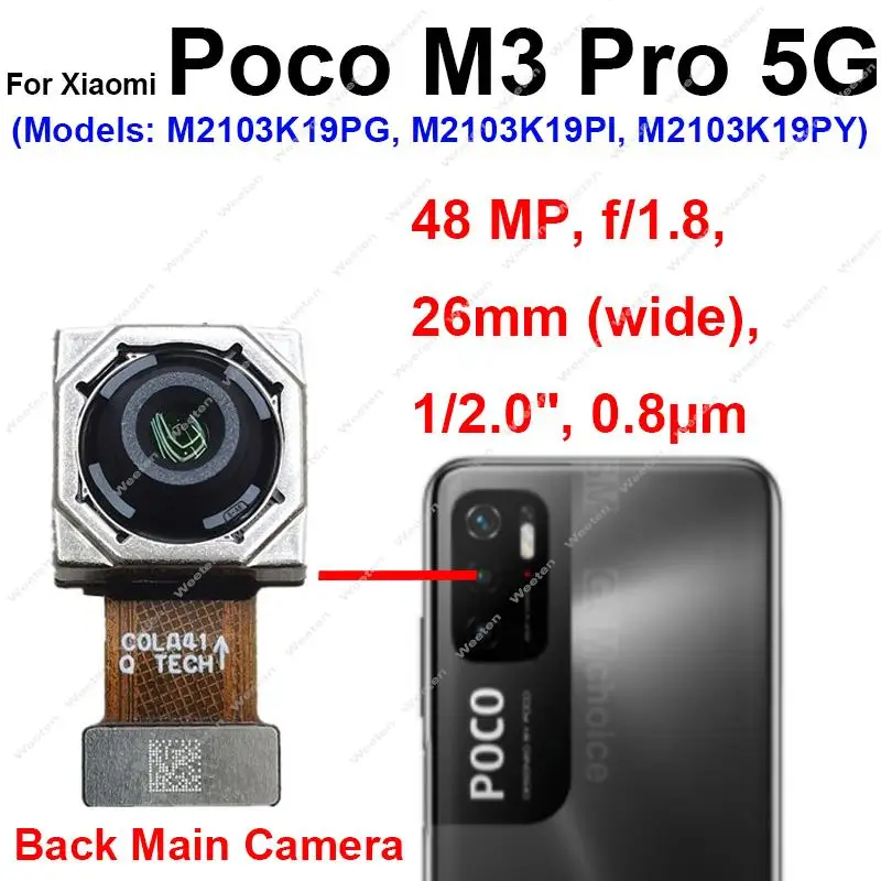 Rear Main Front Camera For Xiaomi Pocophone POCO M3 M3 Pro 4G 5G Front Selfie Samll Facing Back Camera Camera Flex Cable Parts