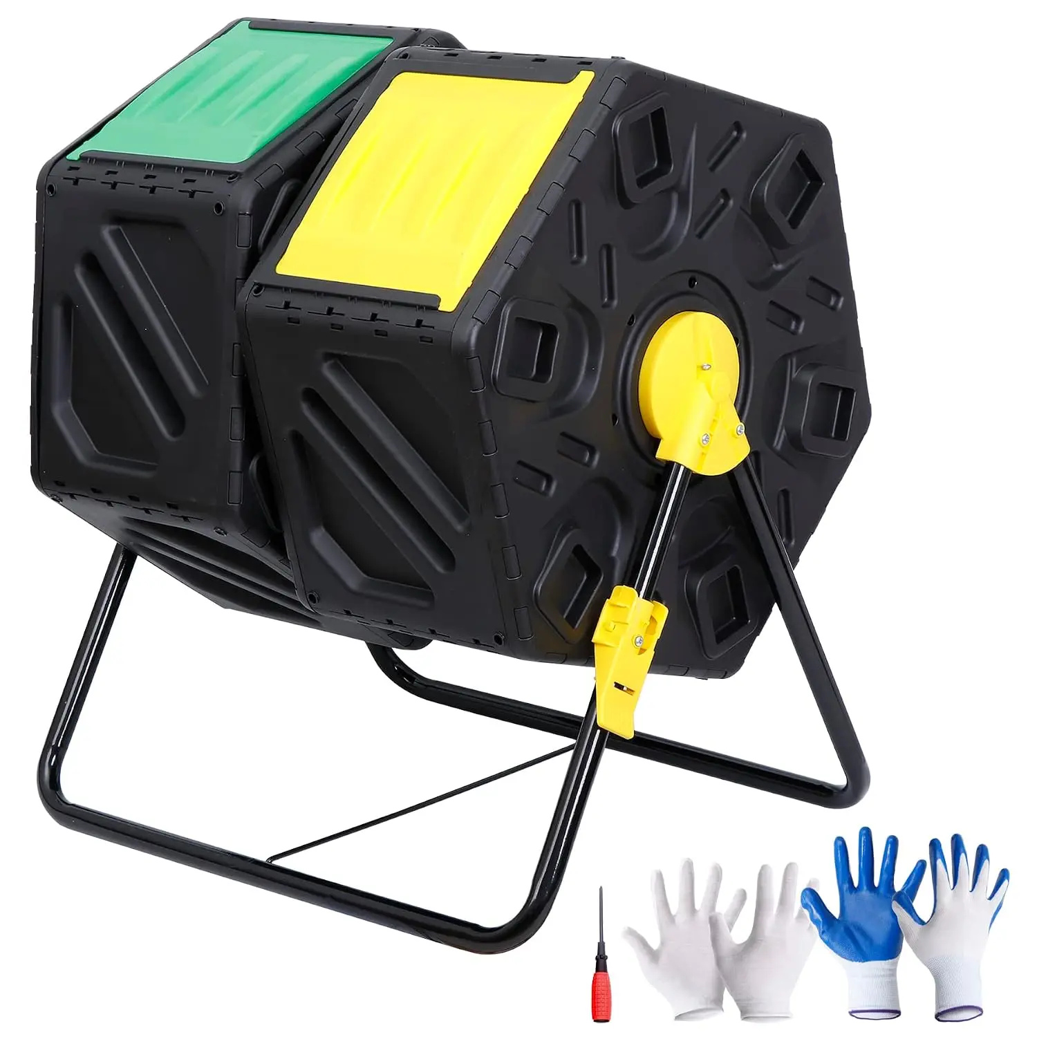 Dual Chamber 37 Gallon Compost Tumbler All-Season Outdoor BPA Free Large Composter Bin w/ 2 Sliding Doors and Solid Steel Frame