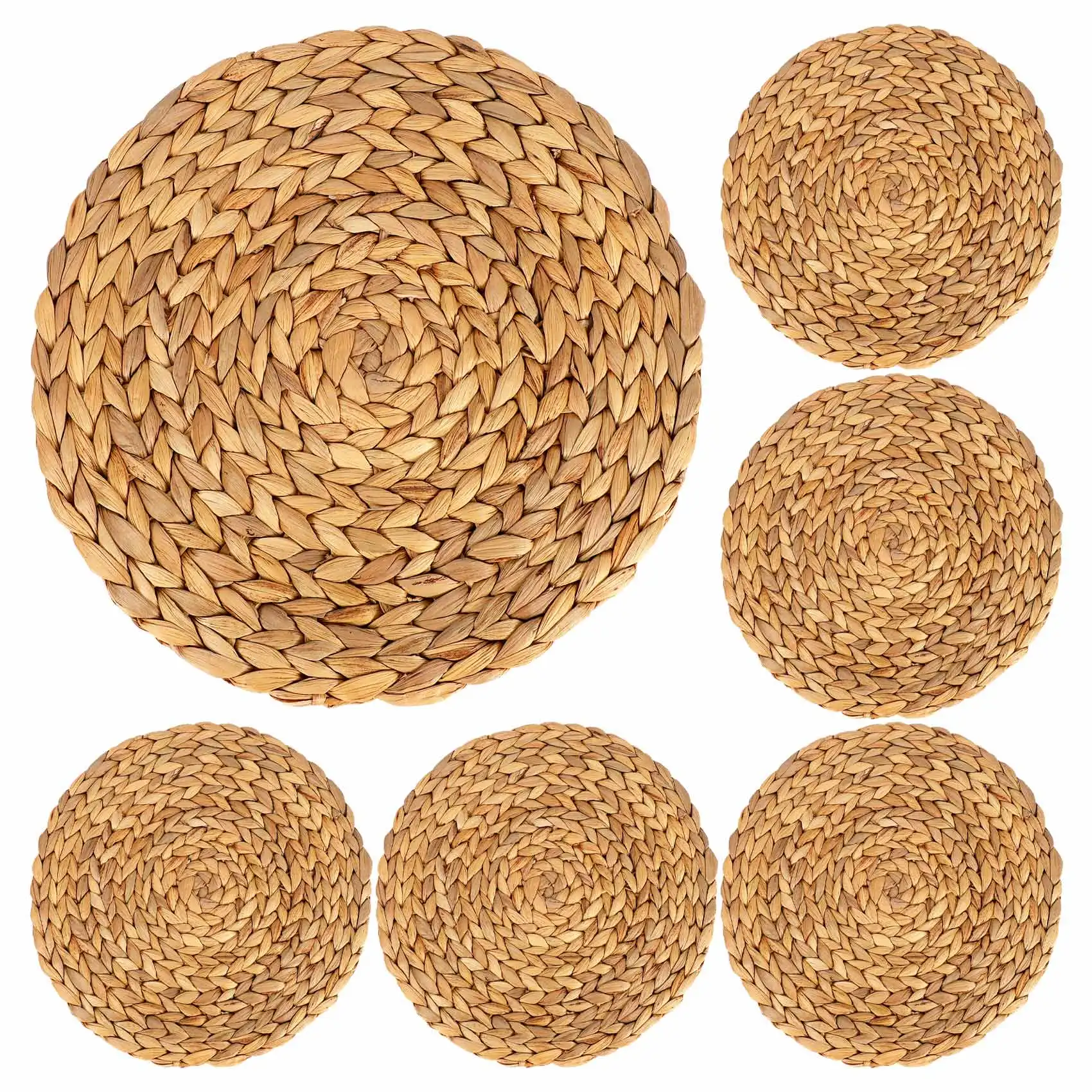 

MCGS-Round Woven Placemats, Water Hyacinth Woven Rattan Placemats Round Braided Rattan Tablemats Non-Slip Insulation Pads