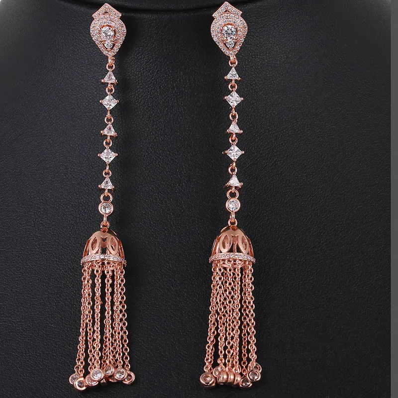 LXOEN Bohimian Cubic Zirconia Drop Earrings for Women Luxury Multi-layer Tassel Silver Color CZ Long Earrings for Party Earings