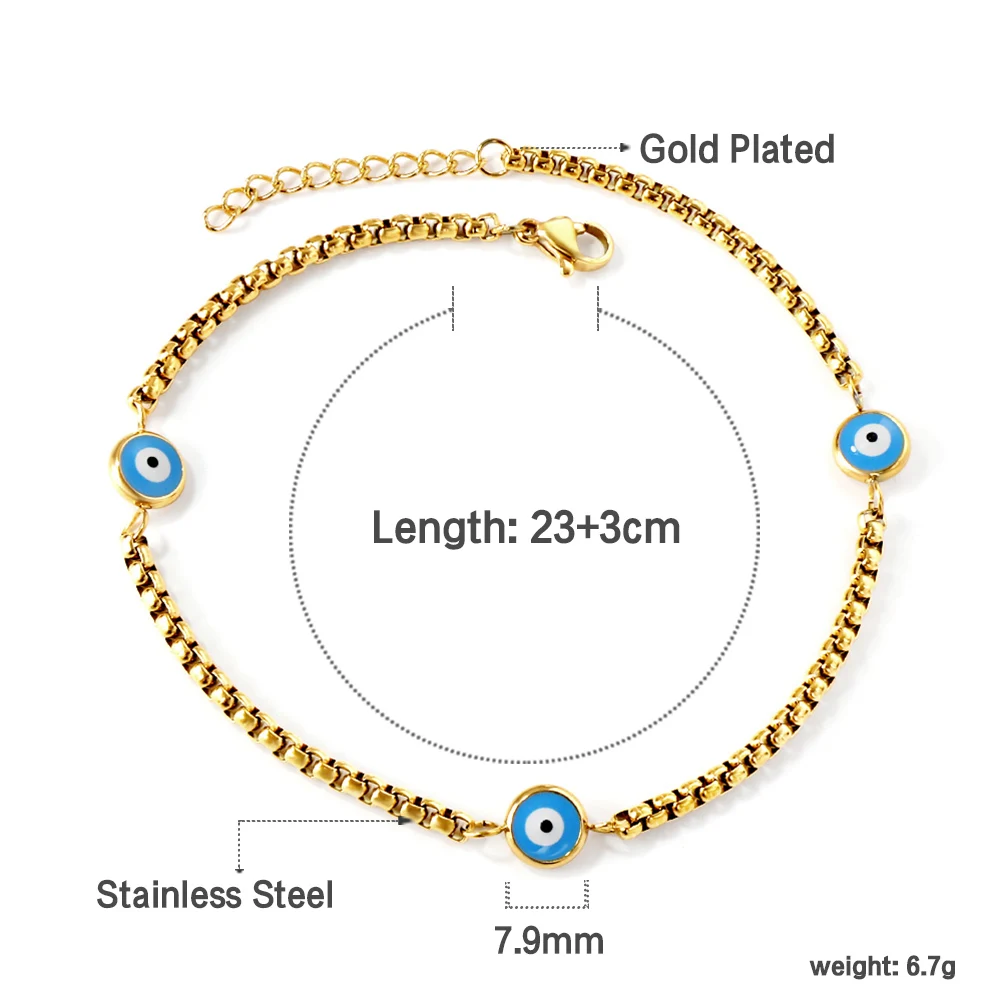 LUXUSTEEL Lucky Turkish Evil Eyes Ankle Bracelet For Women Box Link Leg Chain Stainlesss Steel Waterproof Summer Accessories