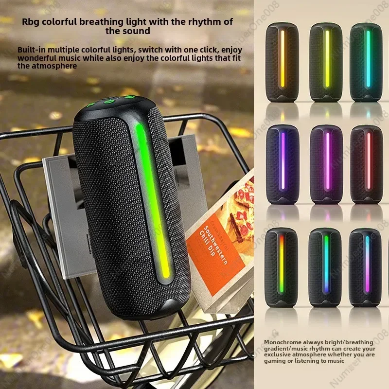 New Wireless Bluetooth Speaker Outdoor Waterproof Portable Overweight Subwoofer with RGB Lamp Cylindrical Fabric Audio