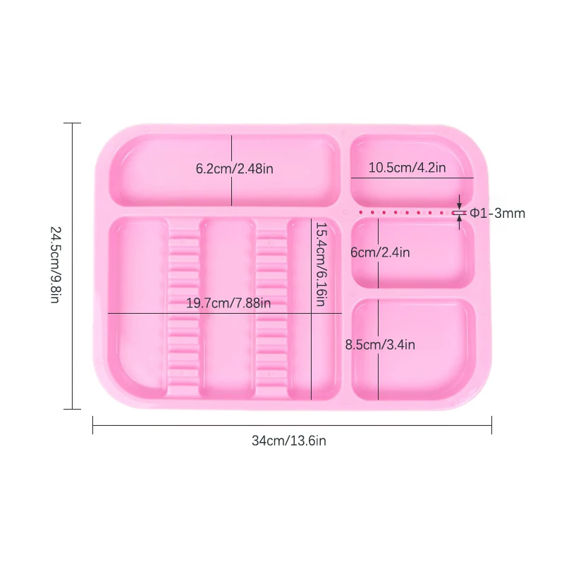 صينية أدوات أسنان بلاستيكية ، صينية منفصلة ، بلاستيك قابل للتعقيم ، صواني مقسمة لأدوات طب الأسنان والوشم الطبي