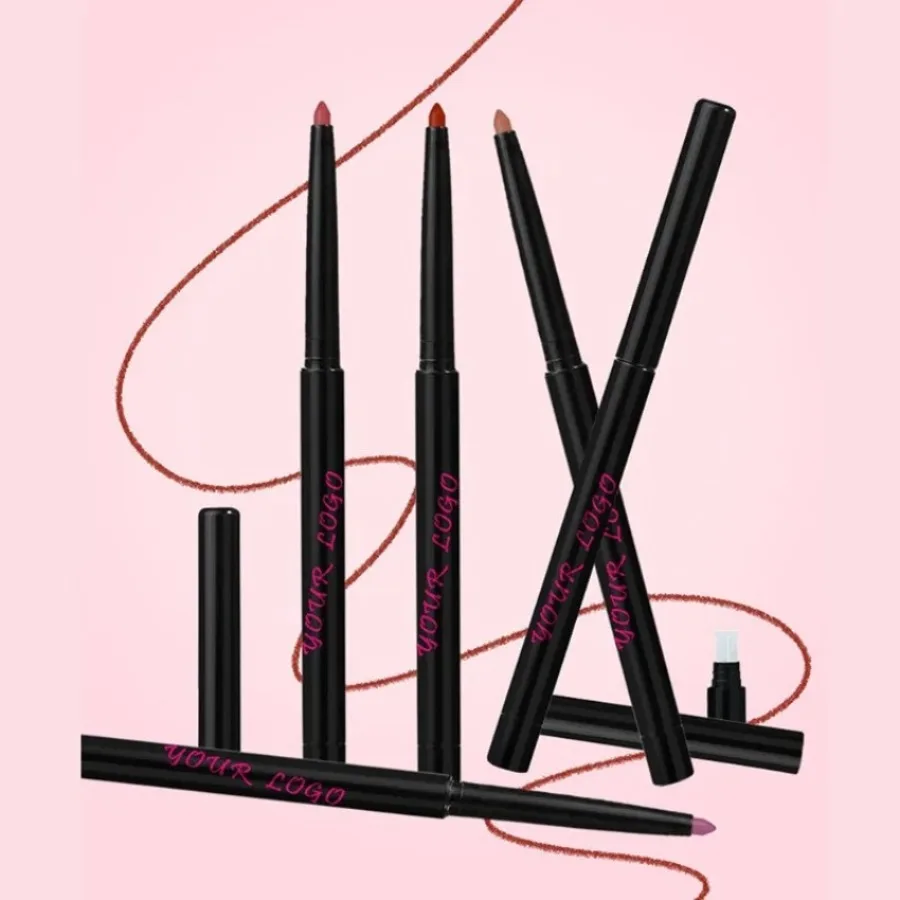 Delineador labial personalizado, 24 cores, à prova d'água, tubo preto, alta pigmentação, não manchado, de longa duração, suave, maquiagem em massa