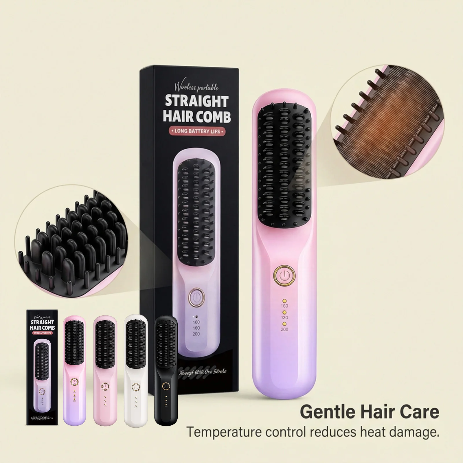 Wireless Straightener Hair Comb Fast Smooth Hair Cordless Use Reducing Frizz Portable Styling Tool Mini Hair Straightening Comb view 5