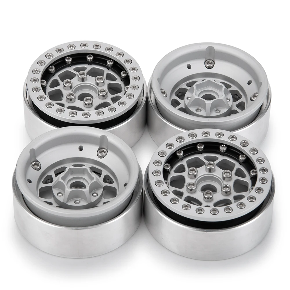 AXSPEED 4Pcs Aluminum Alloy Beadlock 1.9 inch 56.5*25mm Wheel Rims Hubs for Axial SCX10 D90 TRX4 1/10 RC Crawler Car