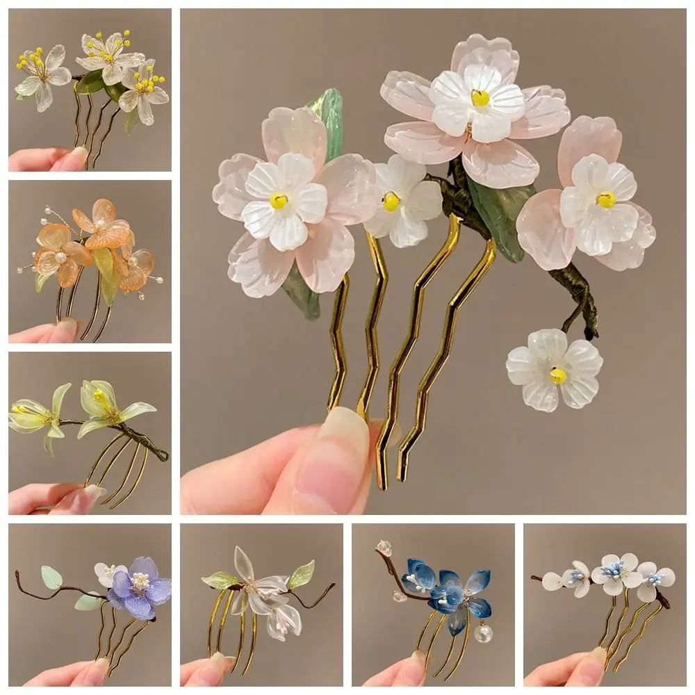 Classical Hair Comb Chinese Style Hair Stick Flower U Shape Hanfu Hairpin Pearl Hanfu Headwear for Women