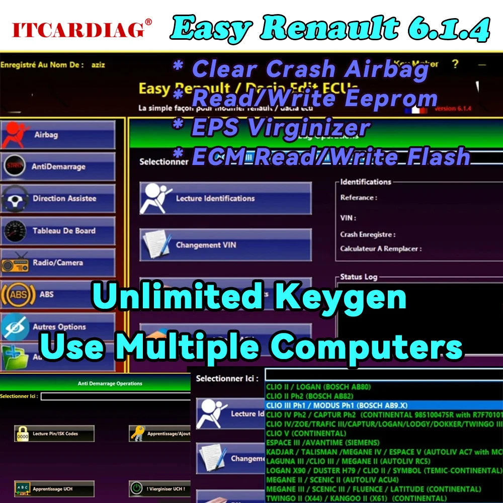 

Easy Renault 6.1.4 Software for Renault ECU Programmer Clear Crash Airbag Card Keys UCH Cleaner Keys WORK with OBDLink Renolink