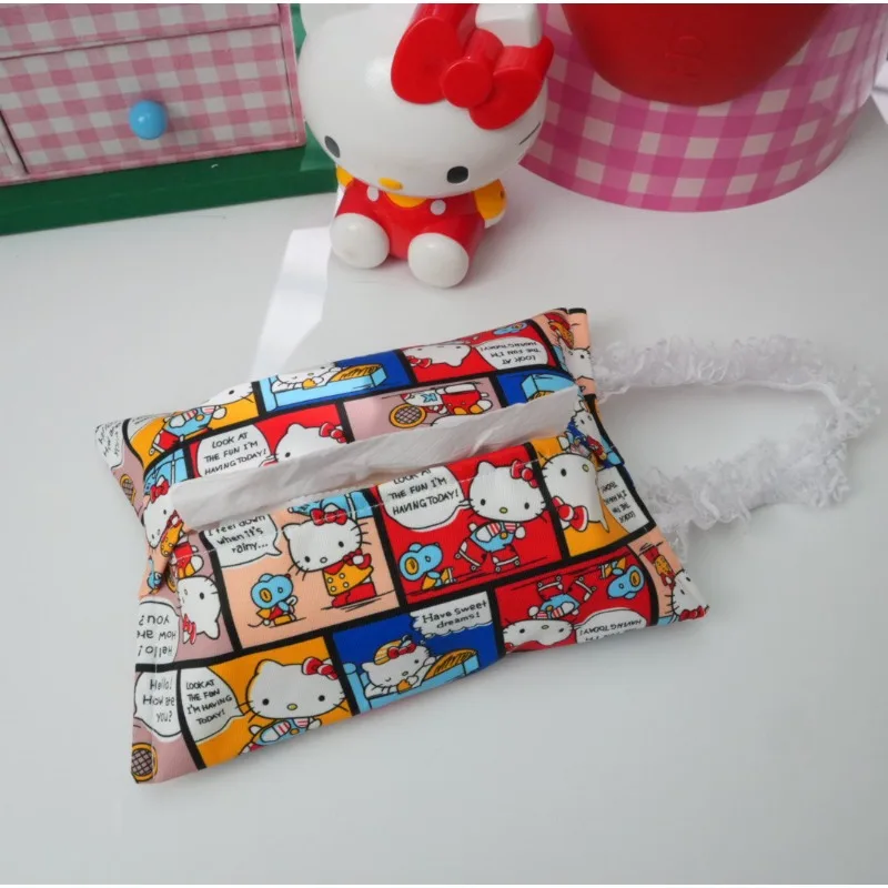 헬로 키티 티슈 박스 귀여운 애니메이션 여성 액세서리 기숙사 가정용 티슈 물티슈 보관 휴대용 차량 장식 도매