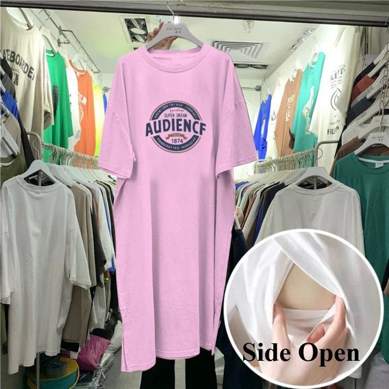 

Summer Maternity Nursing Clothes Women Short Sleeve T-shirt Dress Breastfeeding Outerwear Postpartum Nightgown Loose Home Dress