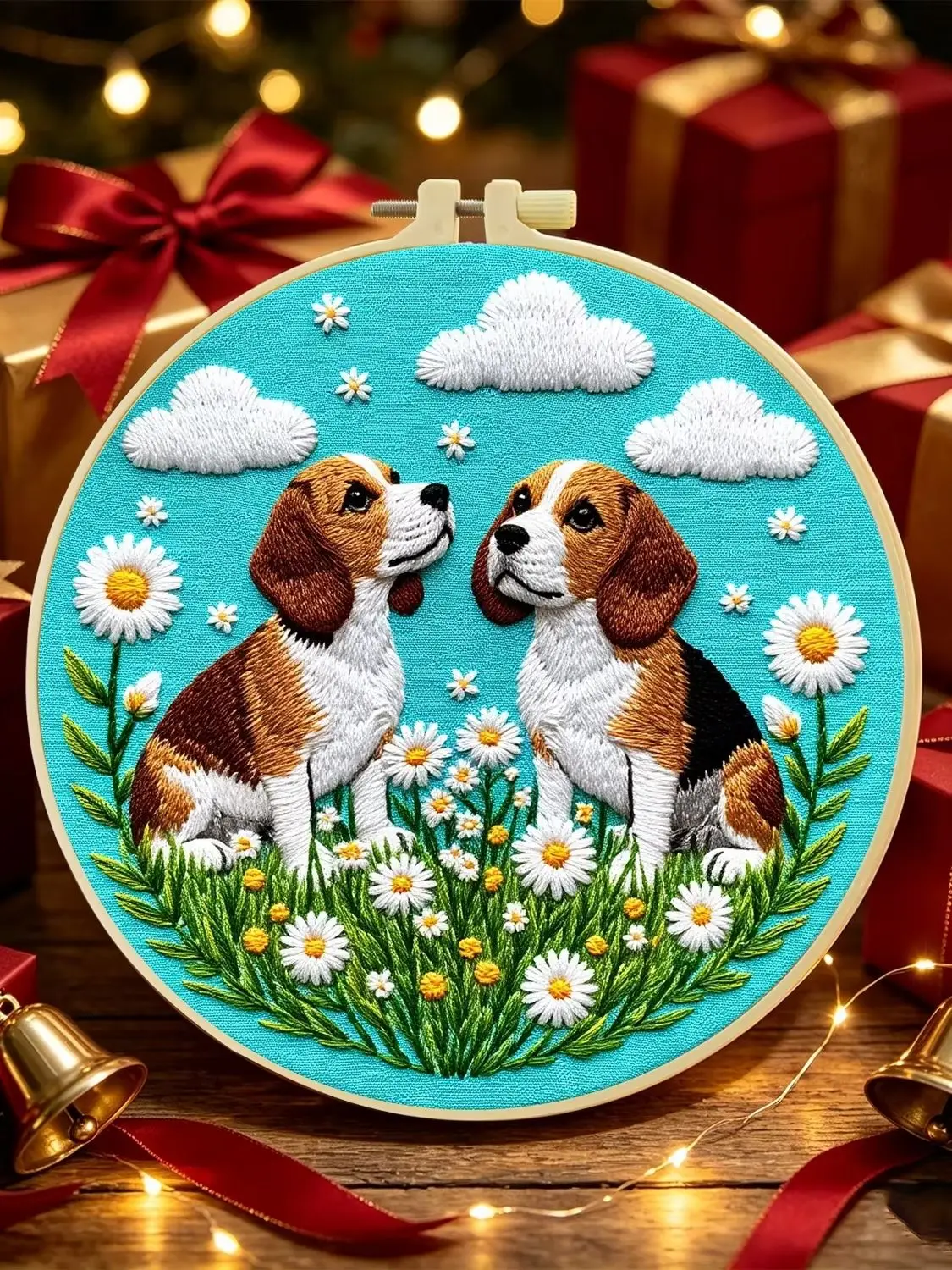 1 Set Daisy Beagles DIY-Stickerei-Set für Anfänger, Stick-Starter-Kit, Kreuzstich-Kunstgeschenk, Nadelarbeiten – Detail 1