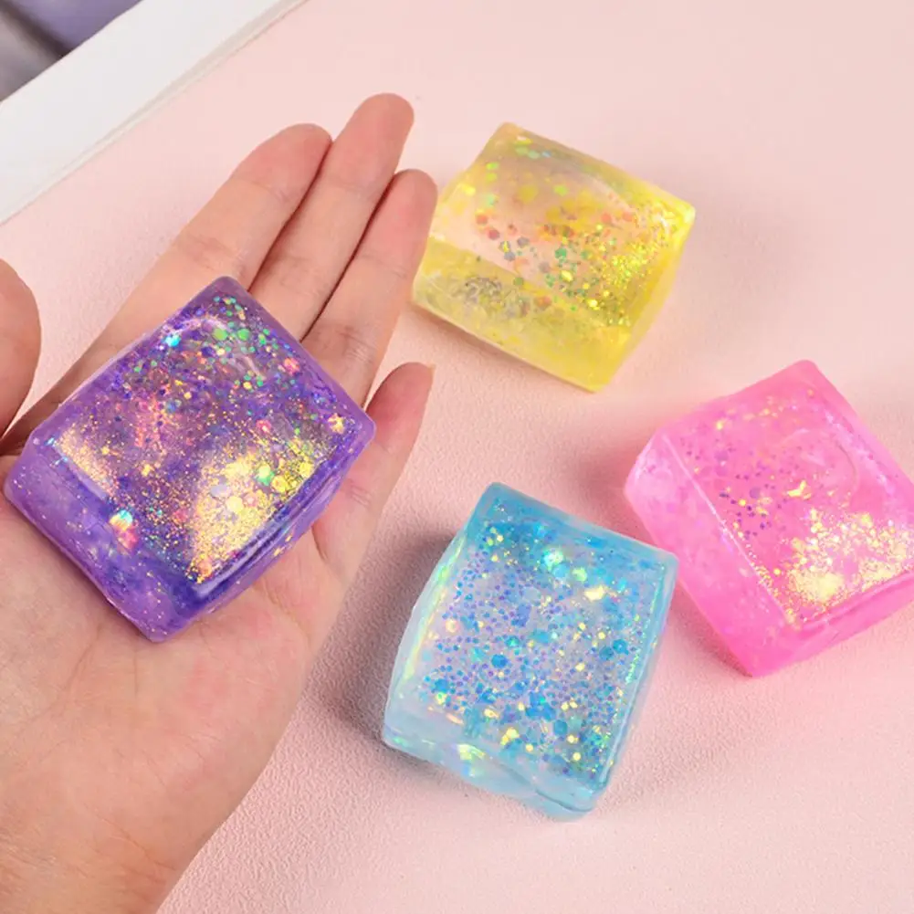 Brinquedo de descompressão macio para alívio do estresse, cubo de gelo colorido com glitter, bolas de estresse, conjunto de brinquedos para adultos e crianças, aperto engraçado