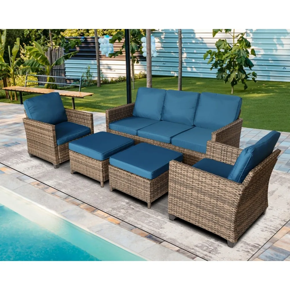 Rattan Outdoor Combination Reception Set, Terrace Furniture, 3 Outdoor Sofas, 2 Single Chairs, 2 Footstools