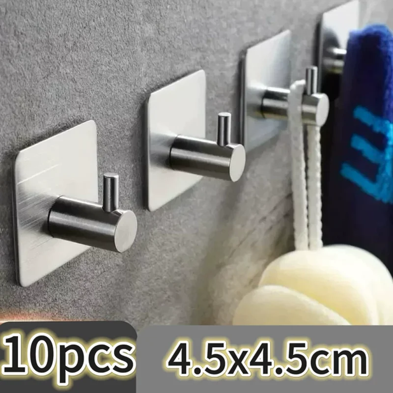 Ganchos de toalla autoadhesivos de acero inoxidable 304, ganchos de pared adhesivos para el hogar, abrigo, bata, accesorios de organización de baño, 4-10 Uds.