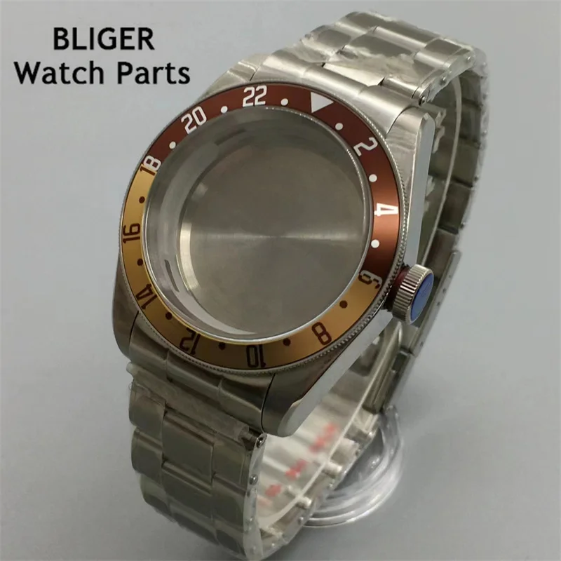 

BLIGER 41mm silver stainless steel watch case domed sapphire glass fit NH35 NH36 NH34 ETA2824 PT5000 Seagull ST2130 movement