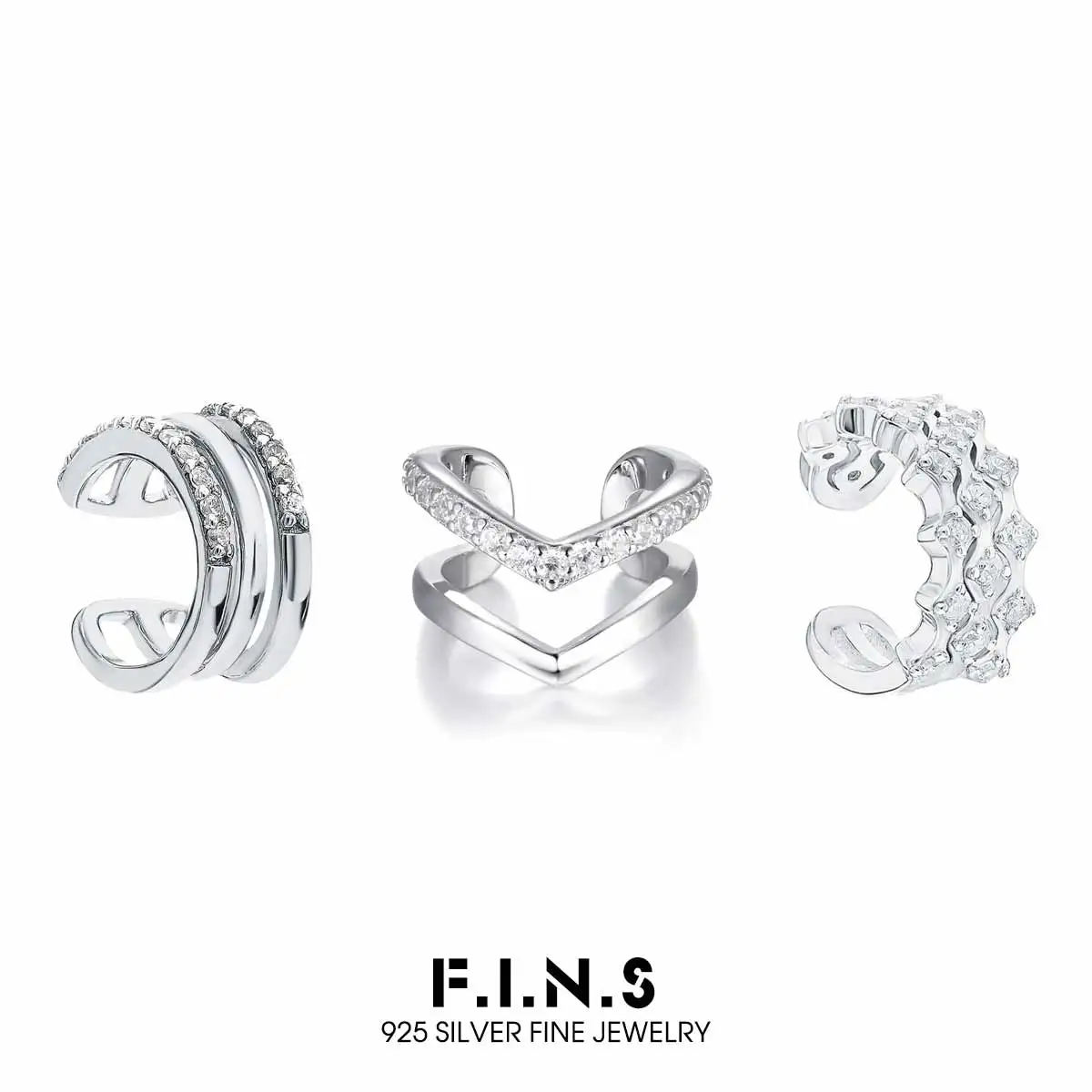 

F.I.N.S 1PC S925 Sterling Silver Geometric Clip Earrings Fashion Minimalist Layered Earcuff No Pieced Hypoallergenic Fine Jewels