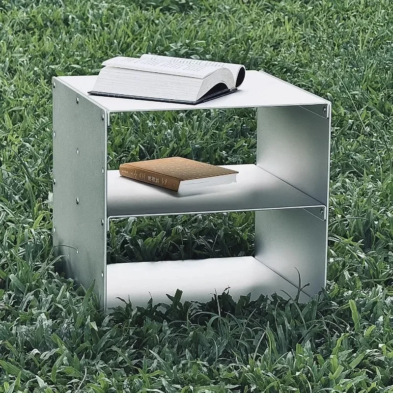 Minimalist Stainless Steel Side Table - Slim Metal End Table with Storage Shelf, Modern Living Room Bedroom Accent Piece