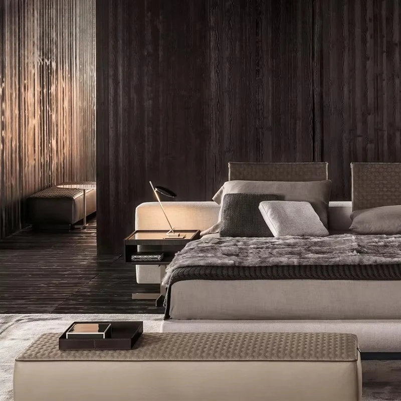 เฟอร์นิเจอร์ห้องนอนสไตล์มินิมอลทันสมัย หรูหรา โครงไม้เนื้อแข็ง โต๊ะข้างเตียงสแตนเลสสำหรับบ้านและอพาร์ตเมนต์