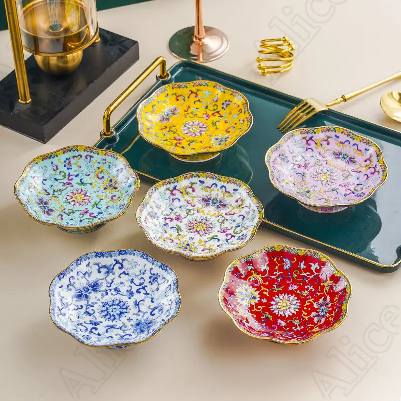 Jingdezhen Enamel Color Ceramic Plate Palace Style Enamel Color Fruit Plates Living Room Decoration Tea Table Desktop Snack Tray