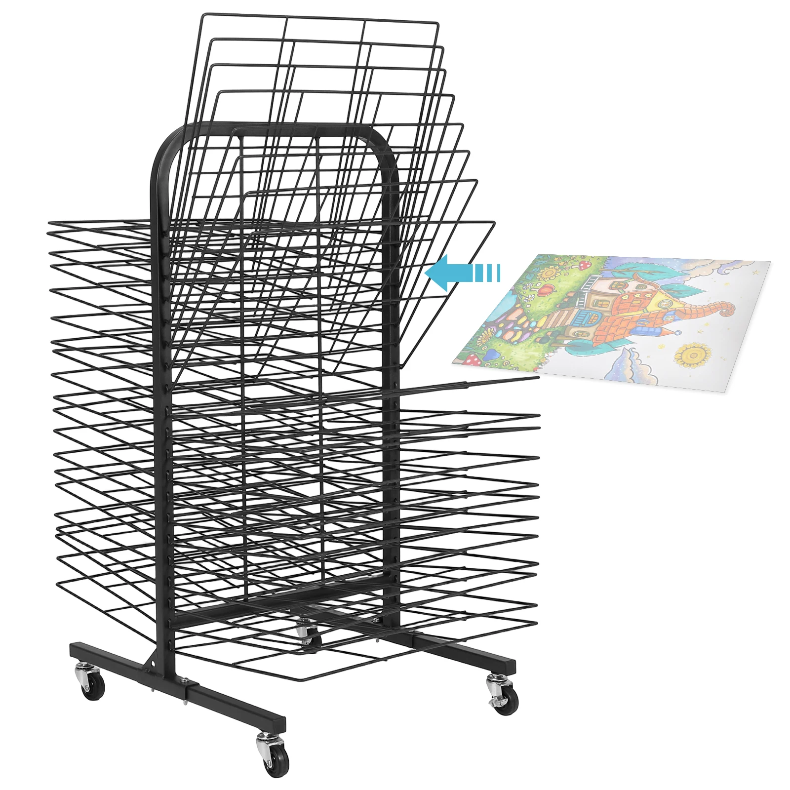 

20-Shelf Art Storage Rack with Lockable Wheels Painting Drying Rack Removable Shelves Canvas Rack for Classrooms and Art Studios