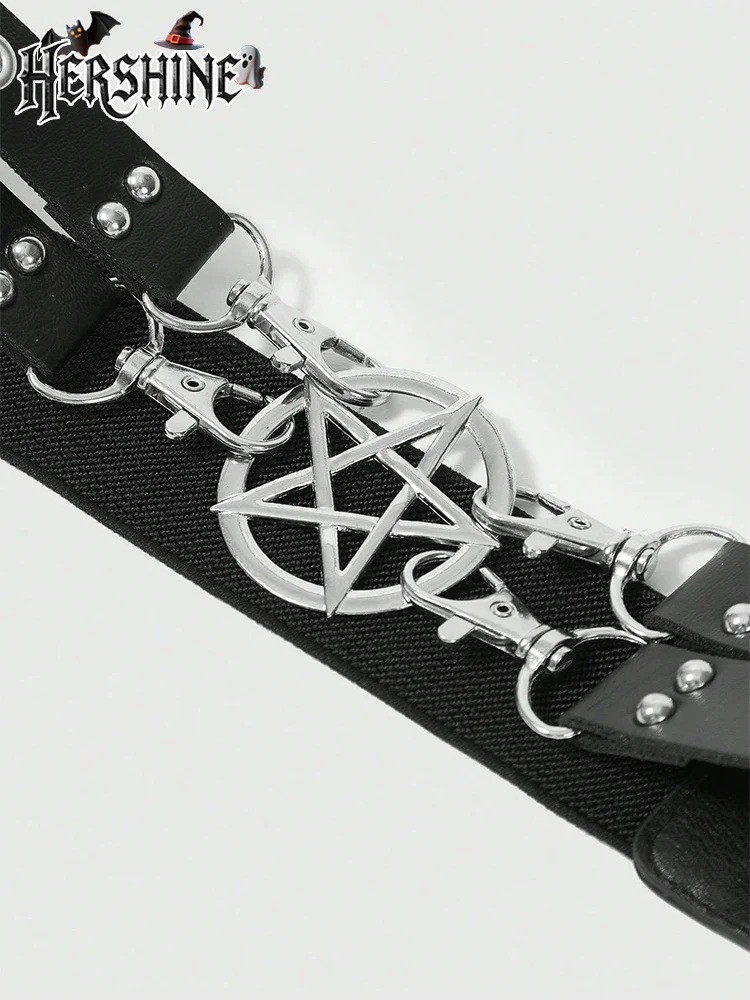 غطاء خصر نسائي من HERSHINE قطعة واحدة مجوفة باللون الأسود على شكل نجمة خماسية Y2K إكسسوار للهالوين على الطراز القوطي الداكن